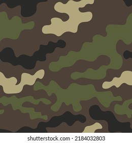 La textura de camuflaje es un patrón sin fisuras. Resumen del fondo moderno de camuflaje militar para tela y moda de la impresión textil. Verde, marrón y verde claro. Ilustración vectorial.