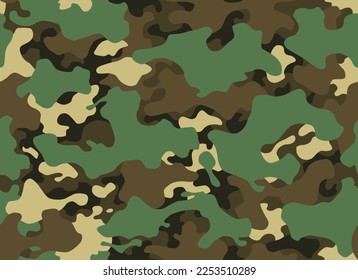La textura de camuflaje es un patrón sin fisuras. Resumen de fondo moderno de camo para tela y moda de impresión textil. Estilo Woodland. Textos de vestimenta clásica de enmascaramiento