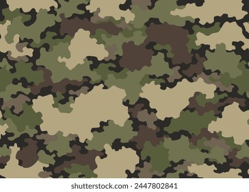 Camouflage texture seamless pattern. Abstract modern camo background for fabric and fashion textile print. Woodland style. Textures of classic clothing in masking style