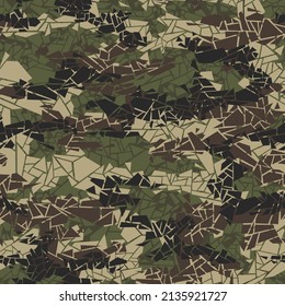 Camouflage texture seamless pattern with chaotic tiles. Abstract modern military ornament for fabric and fashion textile print. Vector background.