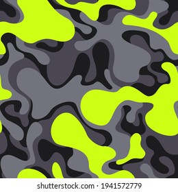 Camouflage texture seamless pattern with curve spots. Abstract military endless camo background for fabric and fashion textile print. Vector illustration.