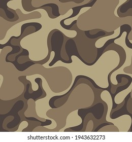 Camouflage texture seamless pattern with curve spots. Abstract military endless camo background for fabric and fashion textile print. Vector illustration.