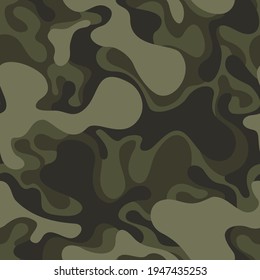 Camouflage texture seamless pattern with curve spots. Abstract military endless camo background for fabric and fashion textile print. Vector illustration.