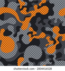 Camouflage texture seamless pattern with curve spots. Abstract military endless camo background for fabric and fashion textile print. Vector illustration.