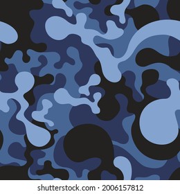 Camouflage texture seamless pattern with curve spots. Abstract military endless camo background for fabric and fashion textile print. Vector illustration.