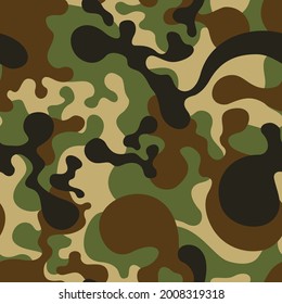 Camouflage texture seamless pattern with curve spots. Abstract military endless camo background for fabric and fashion textile print. Vector illustration.