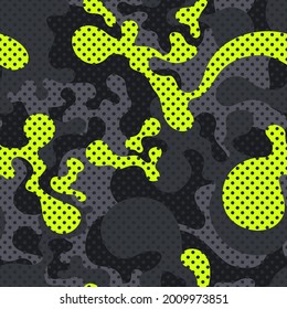 Camouflage texture seamless pattern with curve spots. Abstract military endless camo background for fabric and fashion textile print. Vector illustration.