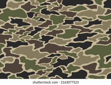 Camouflage texture seamless pattern with curve spots. Abstract modern military endless background for fabric and fashion print. Vector illustration.