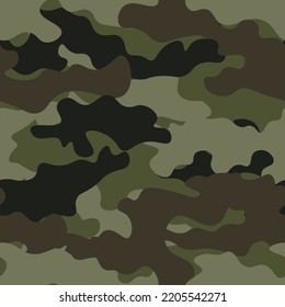Camouflage texture seamless pattern with curve spots. Abstract modern military endless background for fabric and fashion print. Vector illustration.