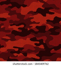 Camouflage texture seamless pattern with grid. Abstract modern endless military bacnground for fabric and fashion textile print. Vector illustration.