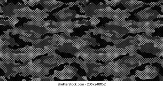 Camouflage texture seamless pattern with grid. Vector camouflage pattern for clothing design. Trendy camouflage military pattern. 