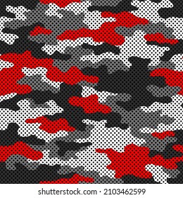 Camouflage texture seamless pattern with grid. Abstract modern endless military background for fabric and fashion textile print. Vector illustration.