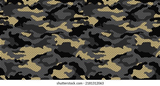 Camouflage texture seamless pattern with grid. Vector camouflage pattern for clothing design. Trendy camouflage military pattern. 