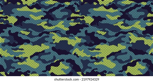 Camouflage texture seamless pattern with grid. Vector camouflage pattern for clothing design. Trendy camouflage military pattern.	