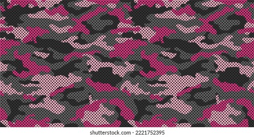 Camouflage texture seamless pattern with grid. Vector camouflage pattern for clothing design. Trendy camouflage military pattern.	