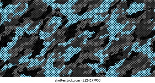 Camouflage texture seamless pattern with grid. Vector camouflage pattern for clothing design. Trendy camouflage military pattern.	