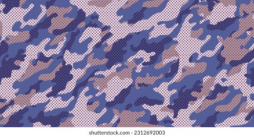 Camouflage texture seamless pattern with grid. Vector camouflage pattern for clothing design. Trendy camouflage military pattern.	