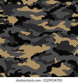 Camouflage texture seamless pattern with grid. Vector camouflage pattern for clothing design. Trendy camouflage military pattern.	