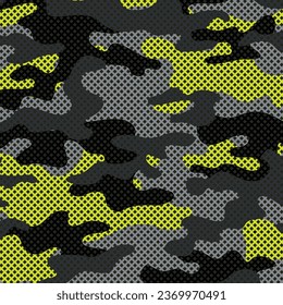 Camouflage texture seamless pattern with grid, Abstract modern endless military background for fabric and fashion textile print, Vector illustration