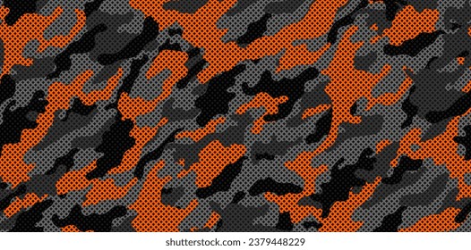 Camouflage texture seamless pattern with grid. Vector camouflage pattern for clothing design. Trendy camouflage military pattern. 