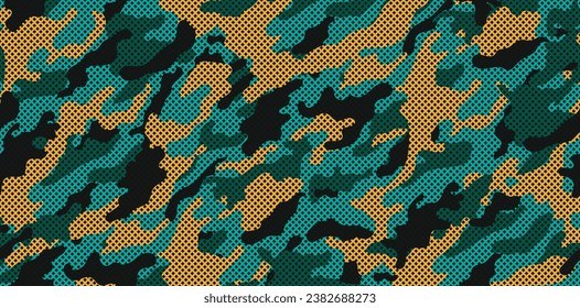 Camouflage texture seamless pattern with grid. Vector camouflage pattern for clothing design. Trendy camouflage military pattern. 