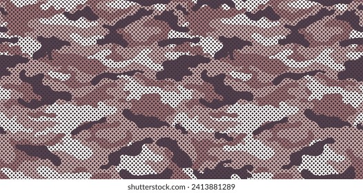 Camouflage texture seamless pattern with grid. Vector camouflage pattern for clothing design. Trendy camouflage military pattern. 