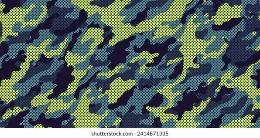 Camouflage texture seamless pattern with grid. Vector camouflage pattern for clothing design. Trendy camouflage military pattern.	