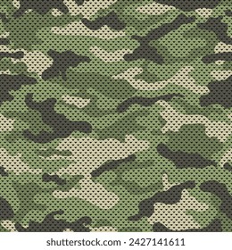 Camouflage texture seamless pattern with grid. Vector camouflage pattern for clothing design. Trendy camouflage military pattern. 