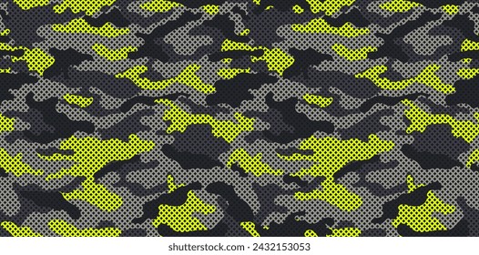 Camouflage texture seamless pattern with grid. Vector camouflage pattern for clothing design. Trendy camouflage military pattern.	