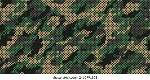 Camouflage texture seamless pattern with grid. Vector camouflage pattern for clothing design. Trendy camouflage military pattern.	