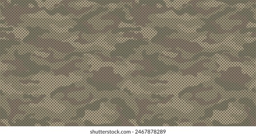 Camouflage texture seamless pattern with grid. Khaki camouflage pattern for clothing design. Trendy camouflage military pattern.	