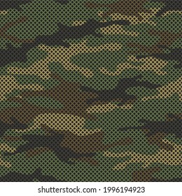 Camouflage texture seamless pattern with grid.Abstract modern endless military background for fabric and fashion textile print. Vector illustration