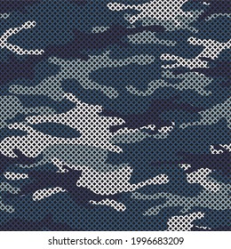 Camouflage texture seamless pattern with grid.Abstract modern endless military background for fabric and fashion textile print. Vector illustration