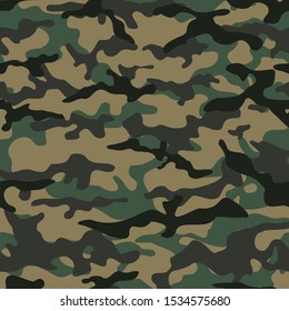 Camouflage texture seamless pattern. Military ornament. Army background. Hunting, fishing. Clothing.