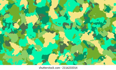Camouflage texture seamless pattern. Military clothing textile. Abstract camo backgound. Neon trendy invite. Colorful hunting illustration. Combat fabric design.