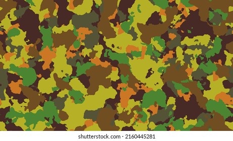 Camouflage texture seamless pattern. Military clothing textile. Abstract camo backgound. Green and brown hipster banner. Colorful hunting illustration. Combat fabric design.