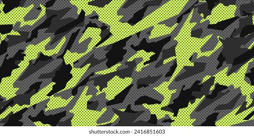 Camouflage texture seamless pattern with triangle grid. Vector camouflage pattern for clothing design. Trendy camouflage military pattern. 