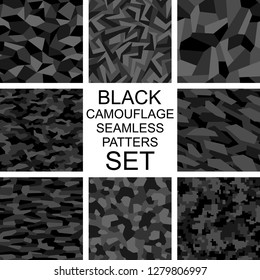 Camouflage texture seamless patterns set. Abstract modern military endless camo ornaments collection for fabric and fashion print. Vector illustration.