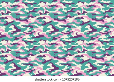 Camouflage texture, turquoise purple pink colors. Vector illustration