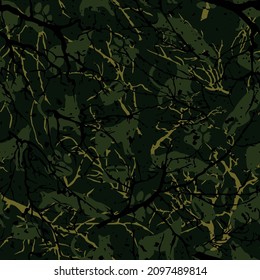 Camouflage with tree branches, animals. Forest pattern.
