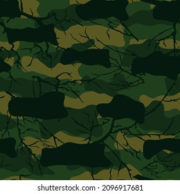 Camuflaje con ramas de árbol. Impresión vectorial.