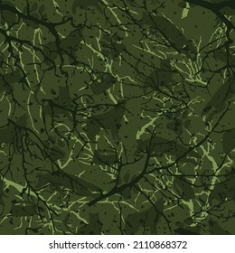 Camouflage from tree branches, wolves. Green print for clothes.