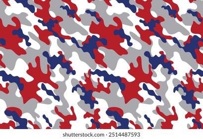 
camuflagem padrão da moda, fundo branco azul vermelho sem costura, textura moderna