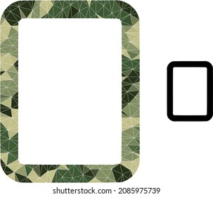 Icono de página vacía del collage triangular de camuflaje. El icono de página vacía de bajo pozo está diseñado para piezas de triángulo de color caótico de camuflaje. Pictograma vectorial vacío de página diseñado al estilo militar de camuflaje.