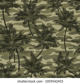 Camouflage tropical palm trees Background Seamless