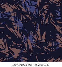 Camuflagem tropical imprimível padrão sem costura em terreno escuro. Vetor abstrato deixa ideia padrão para decoração de casa, têxtil, banner, cartaz, modelo, brochura, tapete e tapetes. Ilustração vetorial.