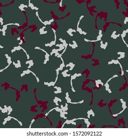 camouflage of various shades of green, red and white colors. It is a colorful seamless pattern that can be used as a camo print for clothing and background and backdrop or computer wallpaper