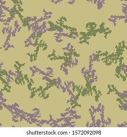 camouflage of various shades of shadow green, turtle green and toadstool colors. It is a colorful seamless pattern that can be used as a camo print for clothing and background or wallpaper