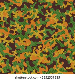 Camouflage Vector Autumn Repeated Color Graphic Design. Green Camouflage Seamless Pattern. Desert Repeated Modern Graphic Backdrop. Brown Seamless Circle Vector Wrapping. Camoflage