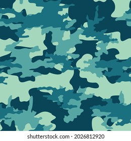 Camouflage vector blue pattern, modern trendy fashion design.